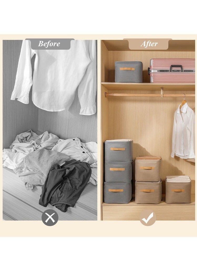 Hanayo 2 Pcs Storage Boxes Foldable Storage Box with Handle Storage Bins Closet Organizers Shelf Baskets Storage Bins for Clothing Toys Books(Khaki)  - Image 3