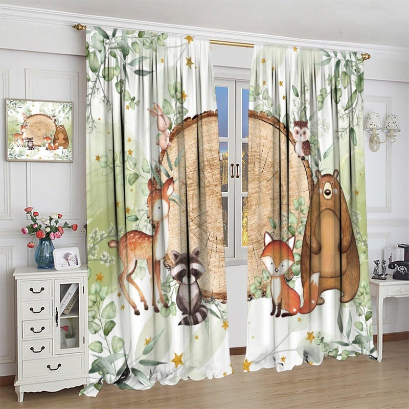 Janjcurt Rustic Woodland Stertains Cute Forest Animals Strupes Country Lodge Cabin Animal Animal Bear Bear Fox Window Window for Kids Bedroom Room (W21XL45 Inch) X2 Planels - Image 4