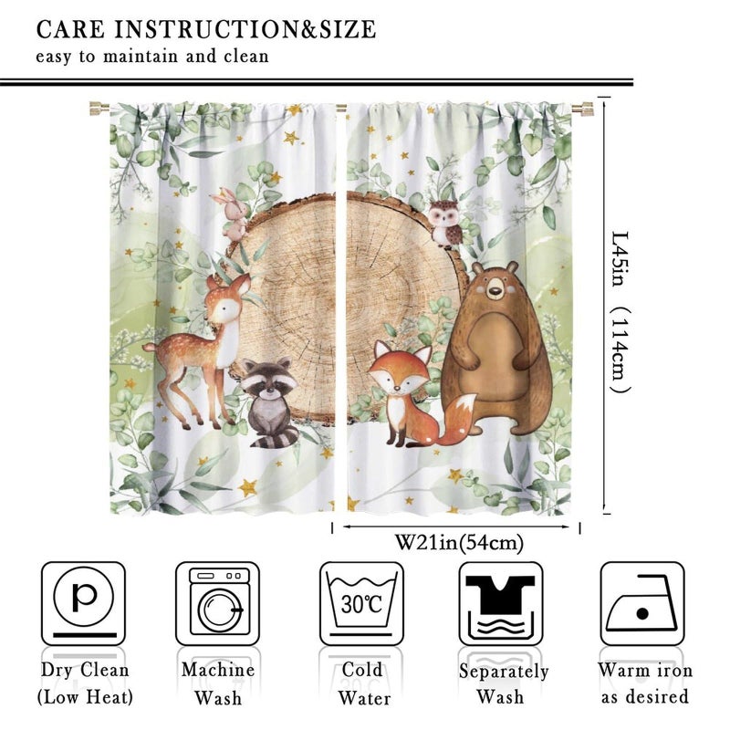 Janjcurt Rustic Woodland Stertains Cute Forest Animals Strupes Country Lodge Cabin Animal Animal Bear Bear Fox Window Window for Kids Bedroom Room (W21XL45 Inch) X2 Planels - Image 2