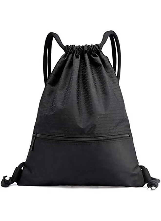 rocooart Drawstring Backpack,Sports Canvas Bag,Waterproof Oxford Fabric Drawstring Bag,Swimming Bag,Basketball Bag,Soccer Bag,Zipper 43*49cm(Black)  - Image 1