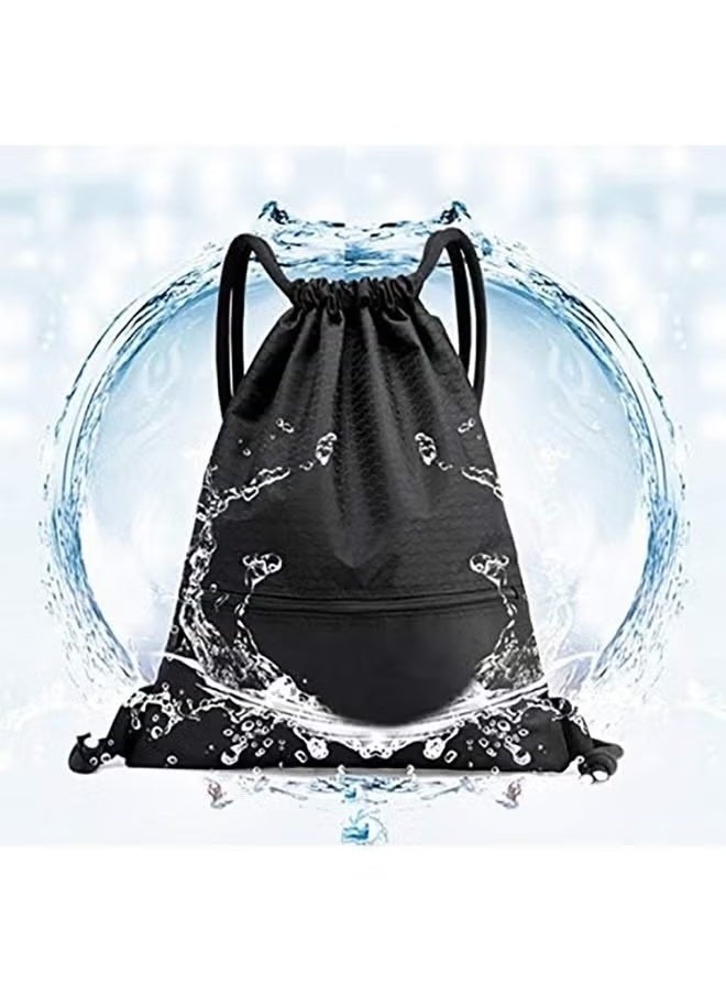 rocooart Drawstring Backpack,Sports Canvas Bag,Waterproof Oxford Fabric Drawstring Bag,Swimming Bag,Basketball Bag,Soccer Bag,Zipper 43*49cm(Black)  - Image 2