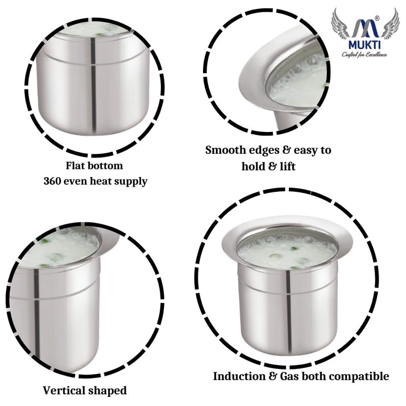 M MUKTI Crafted for Excellence Mukti Premium Stainless Steel Milky Mist PotContainer Pot for Storing MilkButter MilkDurable and Silver Classic FinishIdeal for Home KitchenPack of 12150ml - Image 3