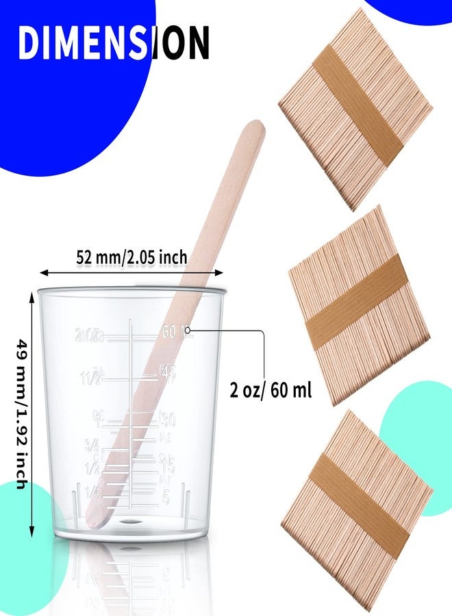 Konohan 200 Pack 2oz/60ml Plastic Mixing Cups Disposable Measuring Cups, Epoxy Bulk Clear Beaker with Graduated and Mixing Sticks for Resin, Laboratory, Liquid, Acrylic Paint Art, Medicine - Image 3