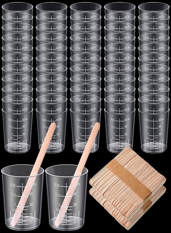Konohan 200 Pack 2oz/60ml Plastic Mixing Cups Disposable Measuring Cups, Epoxy Bulk Clear Beaker with Graduated and Mixing Sticks for Resin, Laboratory, Liquid, Acrylic Paint Art, Medicine - Image 1