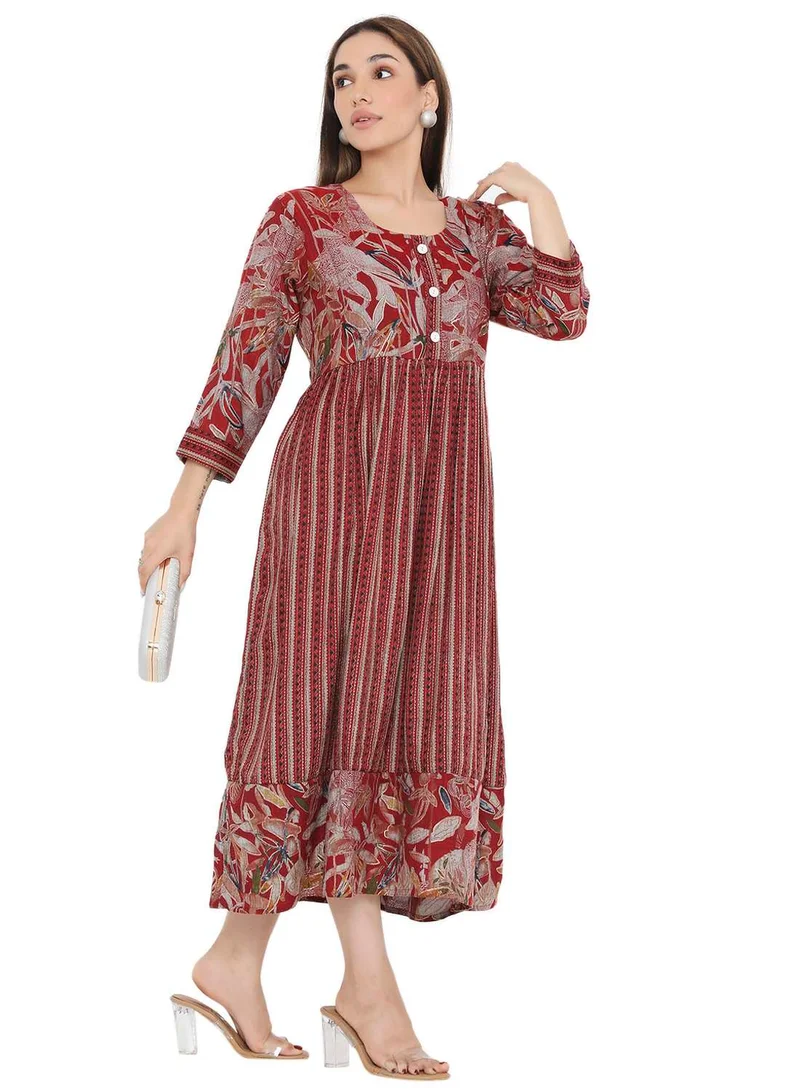 HANA & SARA STYLISH PRINTED SHORT FRONT STYLED BUTTON ARABIC KAFTAN JALABIYA DRESS