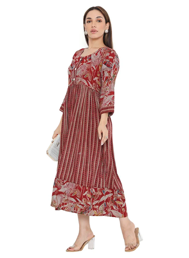 HANA & SARA STYLISH PRINTED SHORT FRONT STYLED BUTTON ARABIC KAFTAN JALABIYA DRESS
