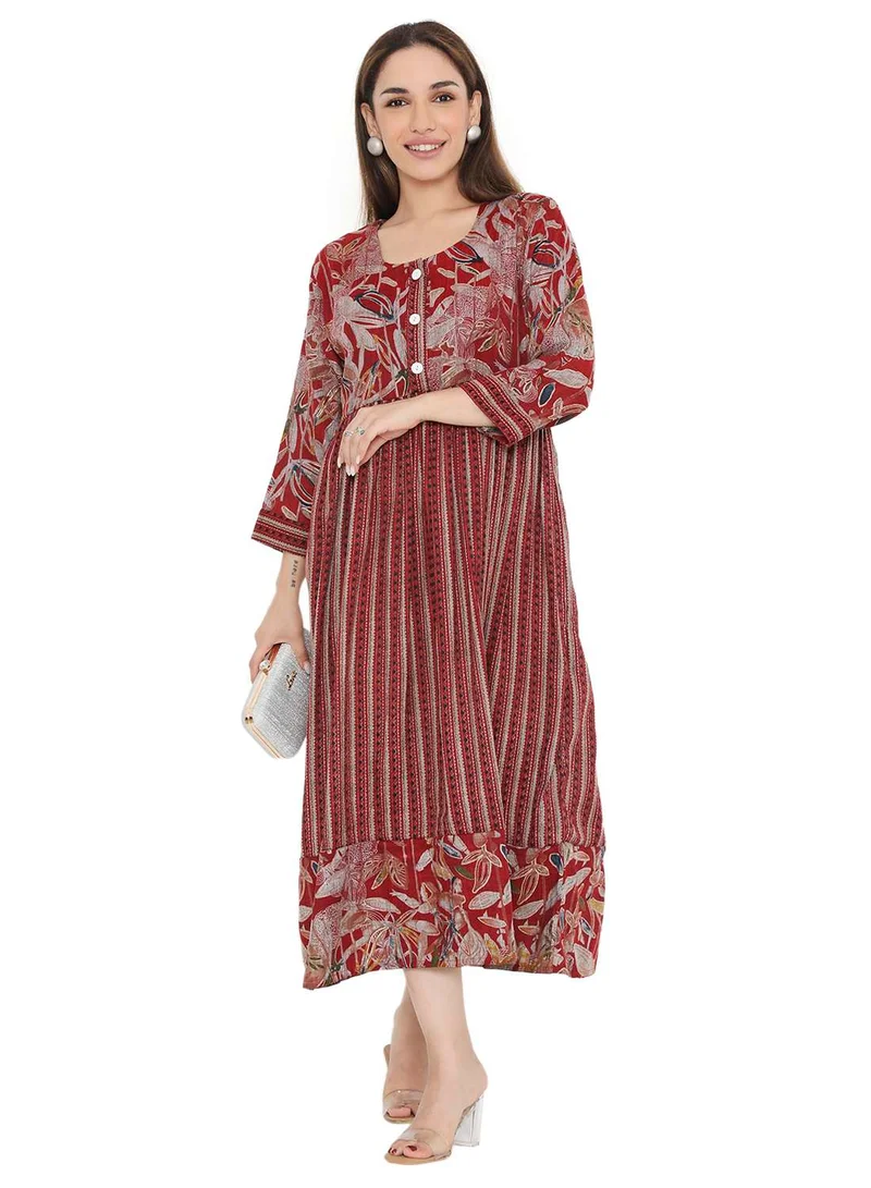 HANA & SARA STYLISH PRINTED SHORT FRONT STYLED BUTTON ARABIC KAFTAN JALABIYA DRESS