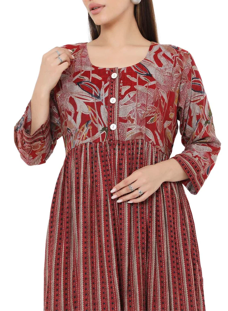 HANA & SARA STYLISH PRINTED SHORT FRONT STYLED BUTTON ARABIC KAFTAN JALABIYA DRESS