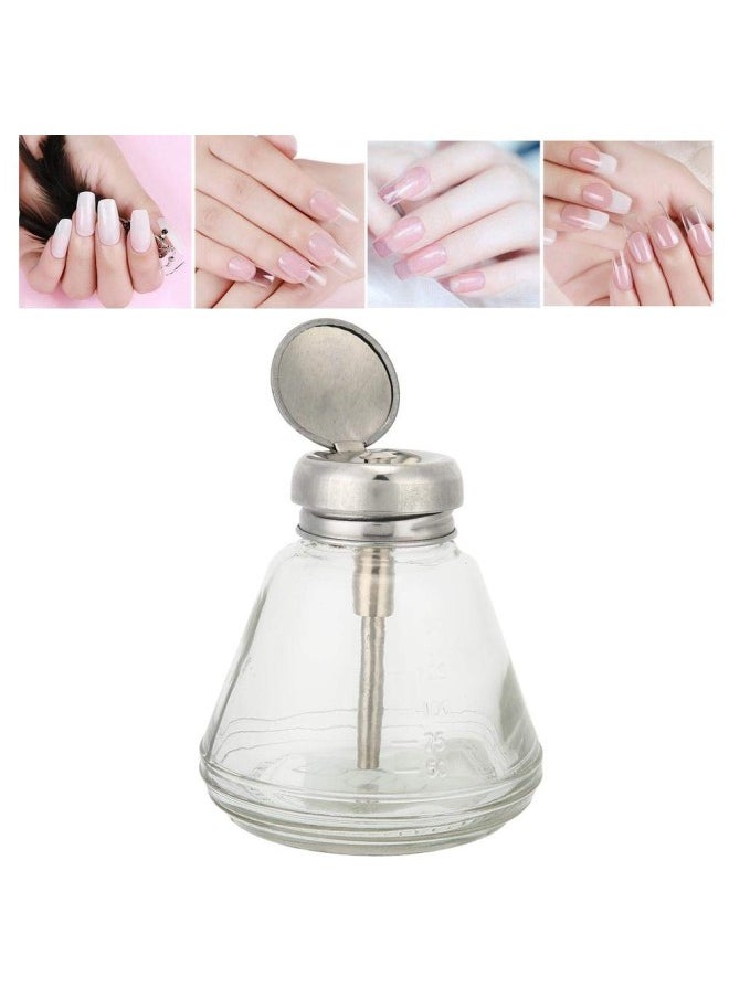 silvercnc - Nail Art Pump Dispenser, 150 ML Transparent Liquid Container, Push Down Pump Dispenser Bottles, Nail Dispenser Bottle, Portable Refillable Liquid Bottles Empty Transparent Glass Container - Image 1