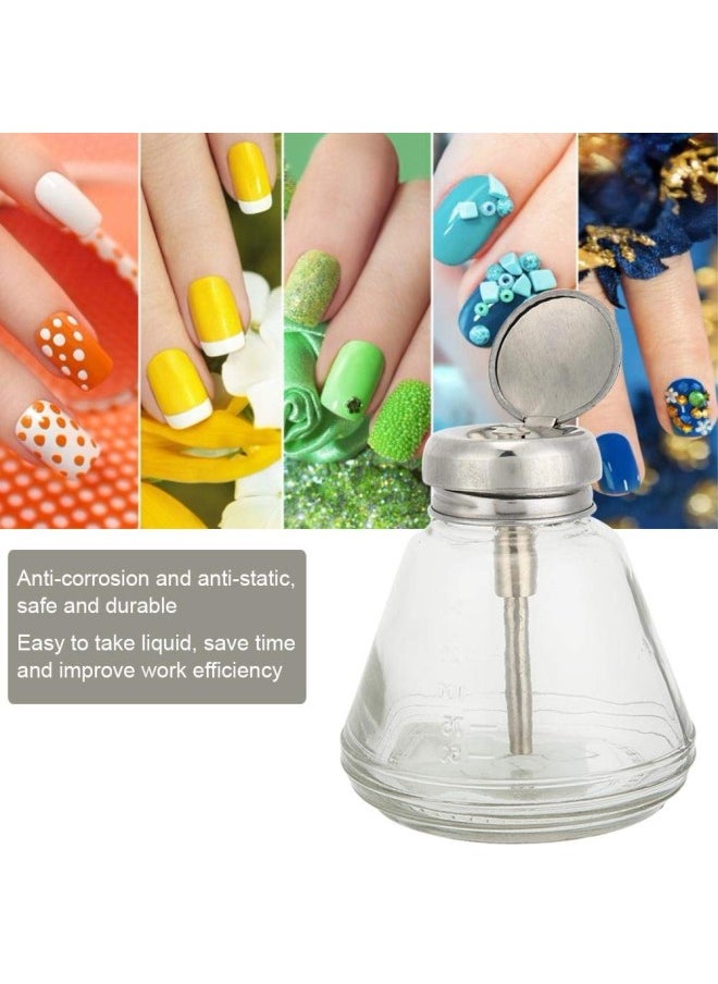silvercnc - Nail Art Pump Dispenser, 150 ML Transparent Liquid Container, Push Down Pump Dispenser Bottles, Nail Dispenser Bottle, Portable Refillable Liquid Bottles Empty Transparent Glass Container - Image 1