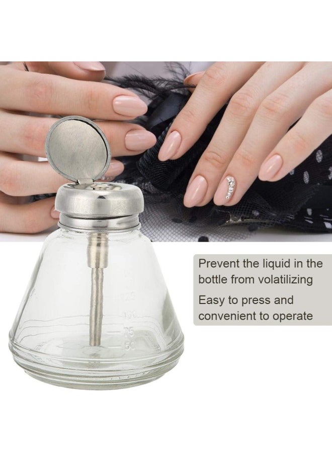 silvercnc - Nail Art Pump Dispenser, 150 ML Transparent Liquid Container, Push Down Pump Dispenser Bottles, Nail Dispenser Bottle, Portable Refillable Liquid Bottles Empty Transparent Glass Container - Image 1