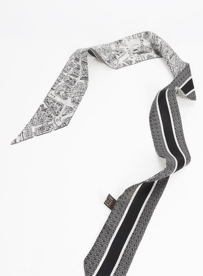 MEISEE Mulberry silk Scarf hair ribbons for hair handbag scarf Tie Bundle Scarf Neckerchief Head Scarf for women 2"*35"-Black and White - Image 5