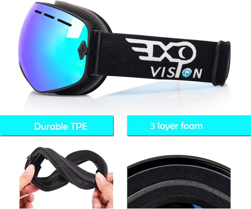 EXP VISION Snowboard Ski Goggles Men Women Youth, Anti Fog OTG Winter Snow Goggles Spherical Detachable Lens - Image 4