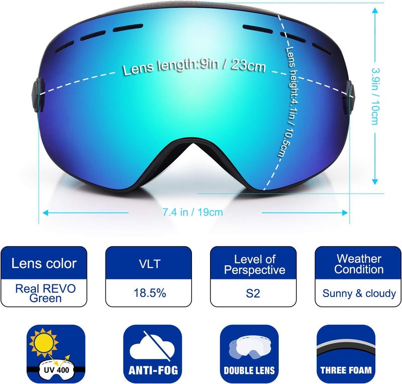 EXP VISION Snowboard Ski Goggles Men Women Youth, Anti Fog OTG Winter Snow Goggles Spherical Detachable Lens - Image 2