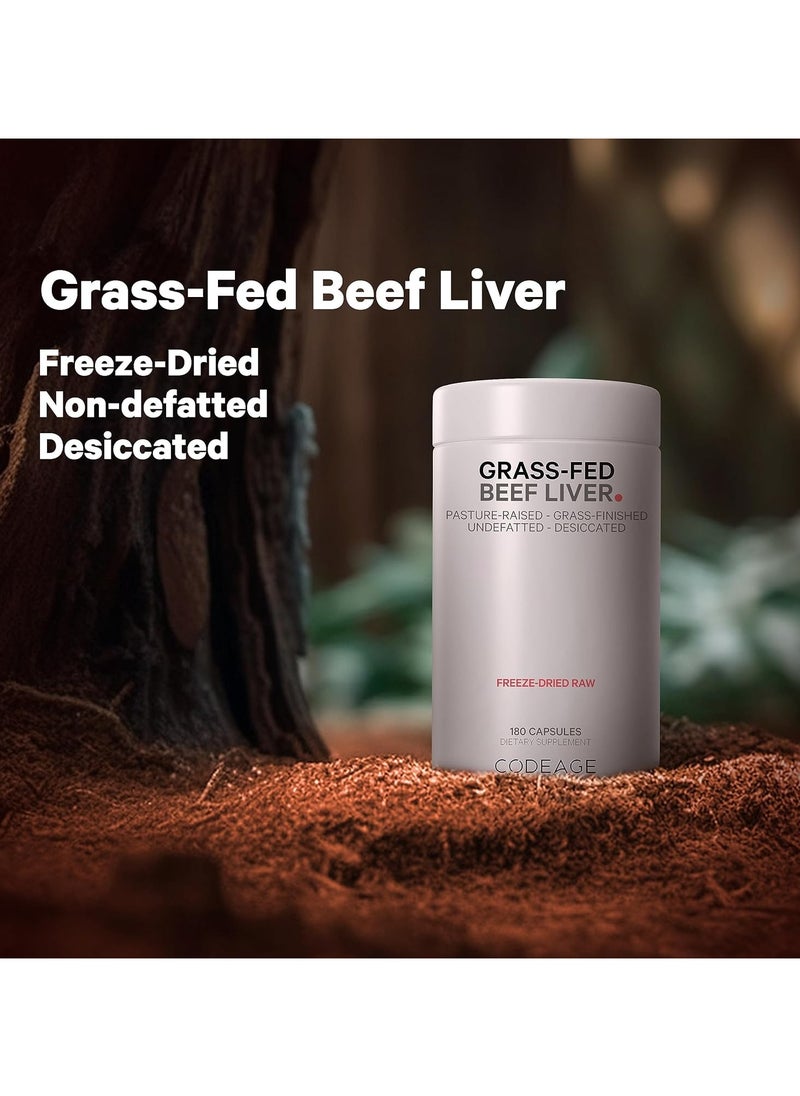 Codeage - Grass Fed Beef Liver Supplement Superfood, Freeze Dried, Non-Defatted, Desiccated Beef Liver Glandulars Bovine Pills, Liver Health, Pasture Raised Beef Vitamins, Non-GMO, 180 Capsules - Image 1