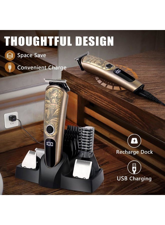 UFREE هدايا للرجال، ماكينة حلاقة اللحية مع قاعدة شحن، ماكينة حلاقة كهربائية مقاومة للماء IPX7 للرجال، مقصات لقص الشعر، مجموعة العناية بالرجال للشارب والأنف والوجه والجسم - Image 5