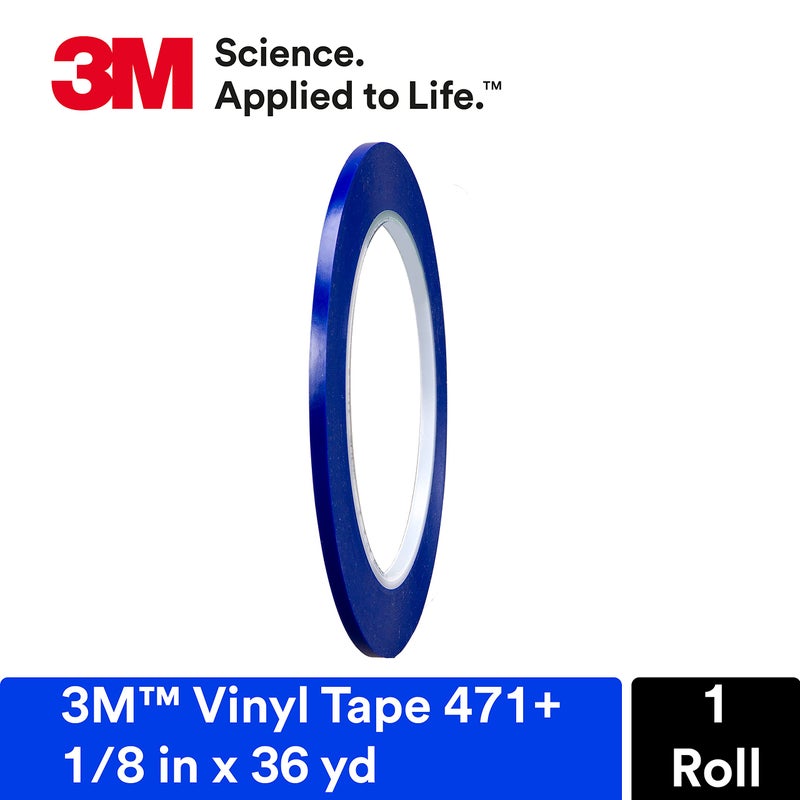 3M Vinyl Tape 471+, 1/8 in x 36 yd, Indigo, 1 Roll, Fine Line Tape for Paint Masking Striping, Color Separation and Complex Designs, High-Temperature, Stretch - Image 2