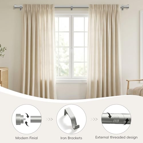 hei! dear Silver Curtain Rods for Windows 48 to 84 Inch(4-7ft), 1 Inch Diameter Heavy Duty Curtain Rods, Adjustable Curtains Rod, Modern Decorative Drapery Rod, 30-84" Antique Silver - Image 4
