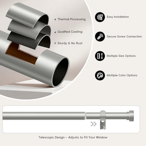 hei! dear Silver Curtain Rods for Windows 48 to 84 Inch(4-7ft), 1 Inch Diameter Heavy Duty Curtain Rods, Adjustable Curtains Rod, Modern Decorative Drapery Rod, 30-84" Antique Silver - Image 5