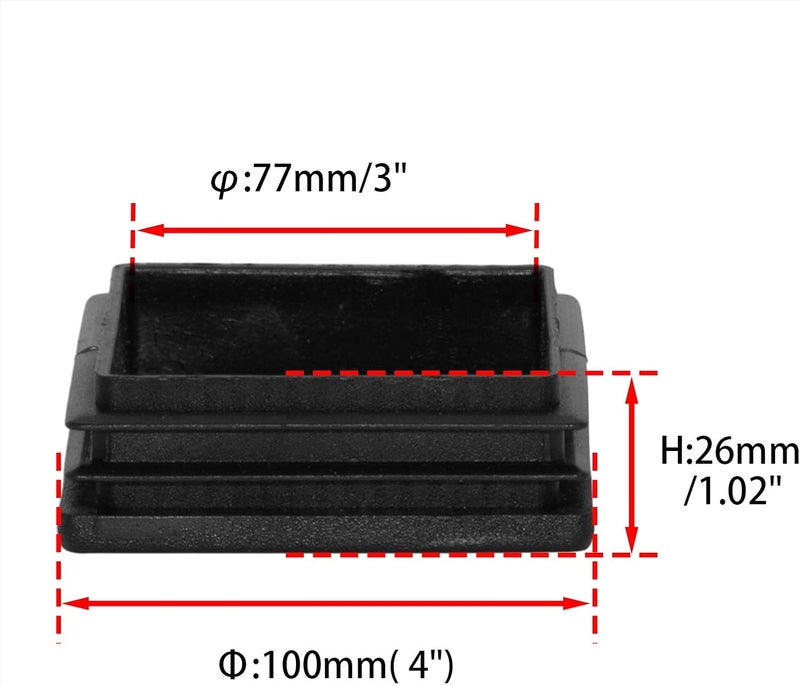Flyshop 100 x 100 mm, 4" x 4" OD Square Tubing End Caps Black Plastic Pipe Tube Plugs Chair Glide Insert 8 Pack - Image 2