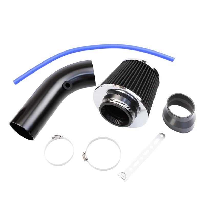 MINGABC Cold Air Intake Pipe, 76mm 3 Inch Universal Performance Car Cold Air Intake Turbo Filter Aluminum Automotive Air Filter Induction Flow Hose Pipe Kit (BLACK) - Image 2