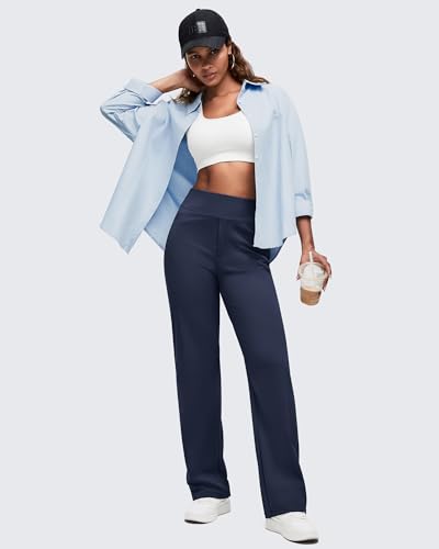 G4Free Casual Pants for Women High Waist Lounge Pants Stretch Trousers Style Yoga Pants Business Casual Dressy Wear (Dark Navy,M,30") - Image 5