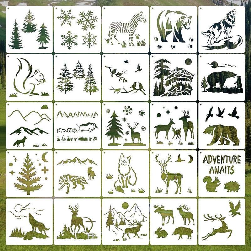 6 Inch Animal Stencils for Painting Reusable Deer Bear Stencil 25 Pieces Forest Style DIY Craft Template for Painting on Wood Wall Home DecorForest Style