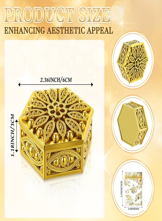 Stuffygreenus 12 Set Indian Return Gifts for Pooja Bulk Hollow Hexagon Diwali Candy Boxes Decorative Golden Candy Containers Storage Gift Boxes for Diwali Pooja Wedding Christmas Birthday Party Favors - Image 2