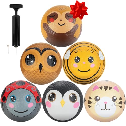 SCS Direct Gaga Ball 85 Inch Playground Balls 6pk Animals with Air Pump Durable Rubber Balls for Dodgeball Handball Great for Outside Play School Recess Games Kickball Holiday Xmas Gift for Kids - Image 1