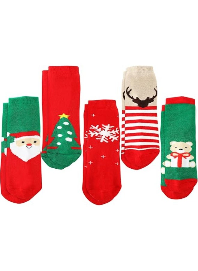 جورونب 5 أزواج من جوارب عيد الميلاد للأطفال، جوارب قطنية للأطفال من عمر 3 إلى 5 سنوات، من عمر 6 إلى 8 سنوات، من عمر 9 إلى 12 سنة، الأولاد والبنات - Image 1