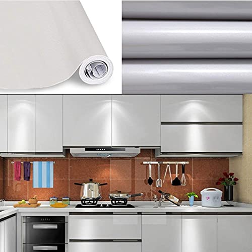 WALLTON - Grey Gloss Peel and Stick Self-Adhesive Removable Thicken Waterproof for Kitchen Countertop Cabinet Wardrobe - 12''x''96 Inches, Vinyl - Image 3