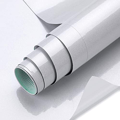 WALLTON - Grey Gloss Peel and Stick Self-Adhesive Removable Thicken Waterproof for Kitchen Countertop Cabinet Wardrobe - 12''x''96 Inches, Vinyl - Image 1