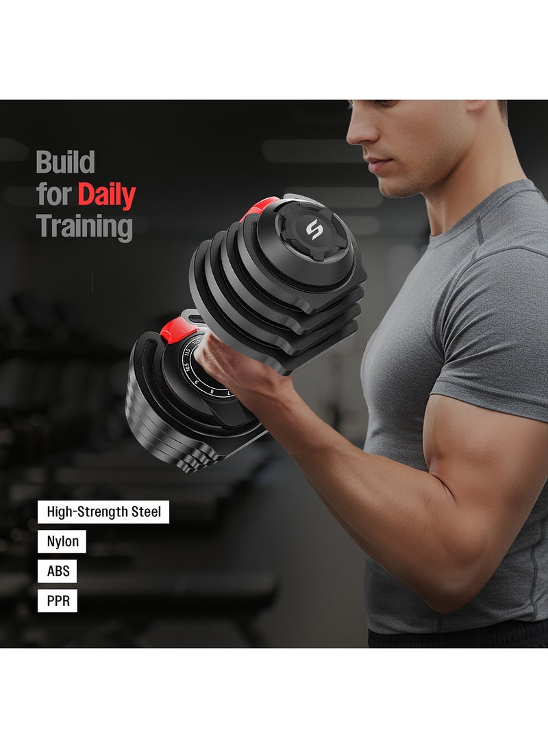 Sparnod Fitness مجموعة دمبل قابلة للتعديل SAD-12.5_PAIR من 2 (12.5 كجم لكل منها) – 11 مستوى وزن (1.5–12.5 كجم)، تعديل سريع بيد واحدة، قفل أمان وحامل، بناء من الصلب الممتاز لصالة الألعاب الرياضية المنزلية - Image 5