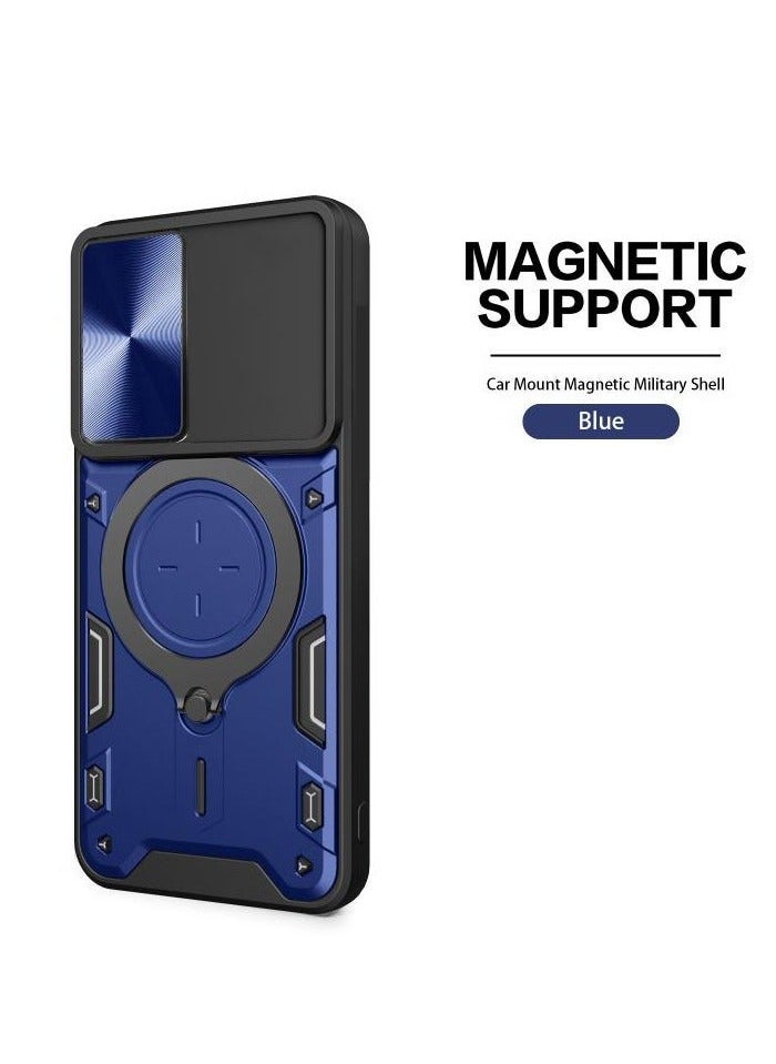 TEAM LUXURY OPPO A78 5G Blue Mobile Phone Case Cover, Slide Camera Lens Cover, 360°Rotating Kickstand Ring, Bumper Shockproof Phone Case，Compatible with Car Magnetic Mount 