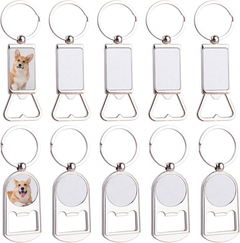 Framendino, 10 Pack Sublimation Blanks Bottle Opener Metal Keychains Blank Key Rings for Sublimation Photo 2 Style - Image 1