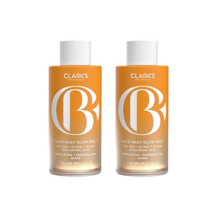 Clark's Botanicals 7-Acid Daily Glow Peel | Glycolic, Salicylic & Lactic Acid | AHA BHA Chemical Exfoliant Peel for Face | Purify Pores & Brighten Skin | 4.2 Oz | 2 Pack