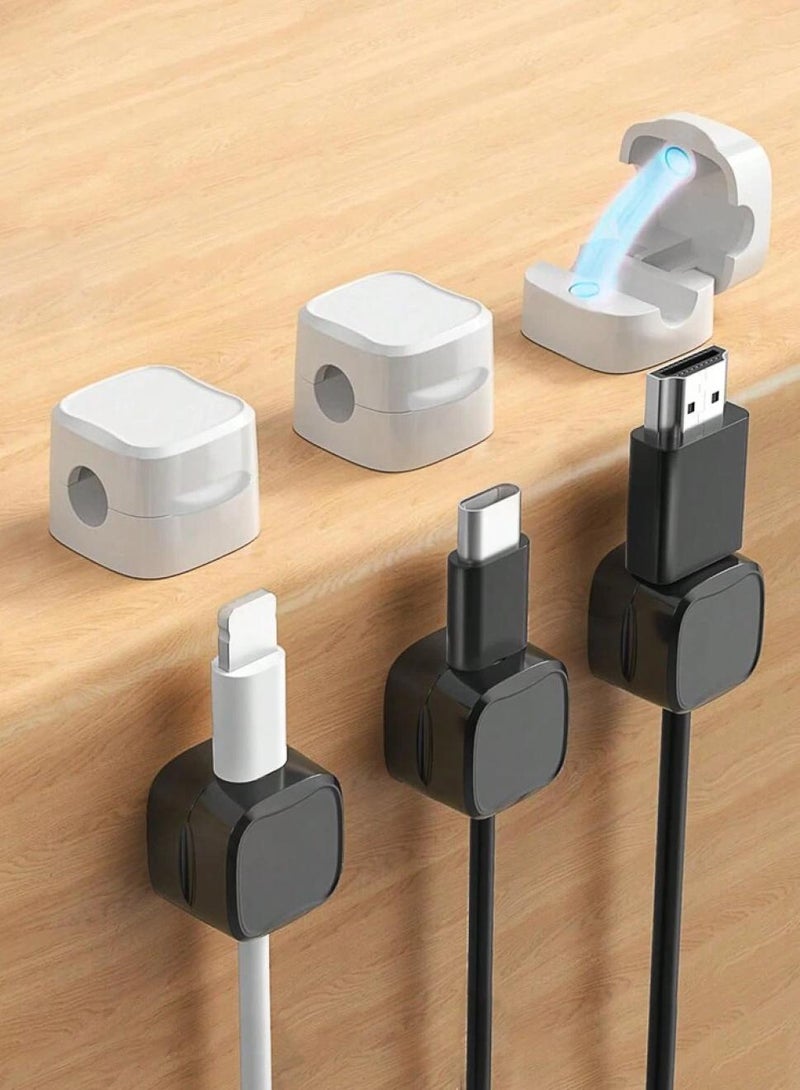 6 Pack Magnetic Cable Clip Black and White Cable Management USB Cable Power Cord Cable Clip for Home Office Desk Phone Car Wall Mount Desktop Nightstand - Image 1