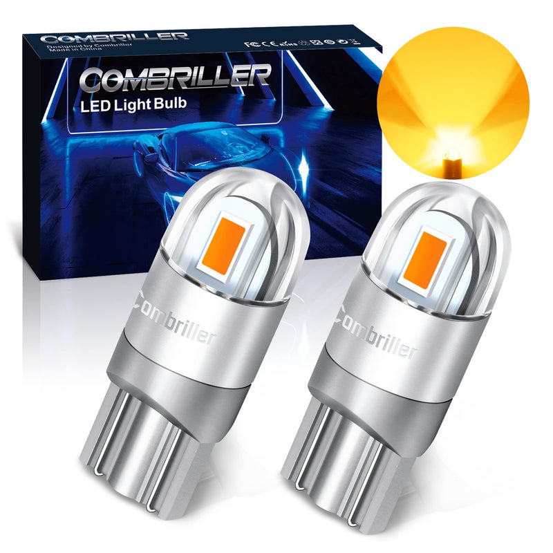 Combriller 194 LED Bulb Amber Yellow, Error Free 194 168 LED Bulb T10 2825 w5w Led Interior Car Lights for Car License Plate Light Dash Lights Interior Dome Map Door Marker Courtesy Light, Pack of 2 - Image 1
