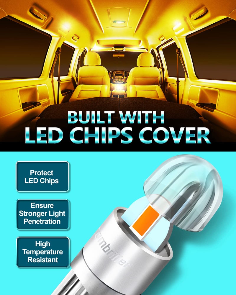 Combriller 194 LED Bulb Amber Yellow, Error Free 194 168 LED Bulb T10 2825 w5w Led Interior Car Lights for Car License Plate Light Dash Lights Interior Dome Map Door Marker Courtesy Light, Pack of 2 - Image 3