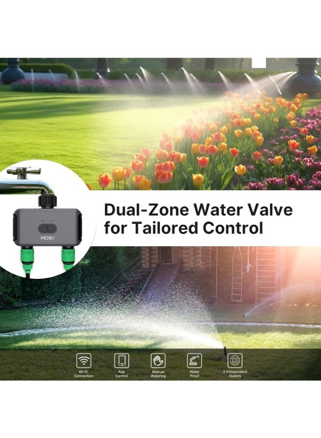 MOES WiFi Sprinkler Timer 2 Zone, Smart Water Timer for Garden Hose with WiFi Hub, 2 Outlets Water Timer for Garden Hose, Work with A-lexa and Goo-gle Assistant, APP Control - Image 3