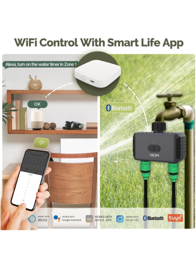 MOES WiFi Sprinkler Timer 2 Zone, Smart Water Timer for Garden Hose with WiFi Hub, 2 Outlets Water Timer for Garden Hose, Work with A-lexa and Goo-gle Assistant, APP Control - Image 2