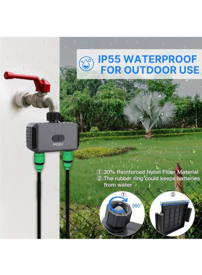 MOES WiFi Sprinkler Timer 2 Zone, Smart Water Timer for Garden Hose with WiFi Hub, 2 Outlets Water Timer for Garden Hose, Work with A-lexa and Goo-gle Assistant, APP Control - Image 5
