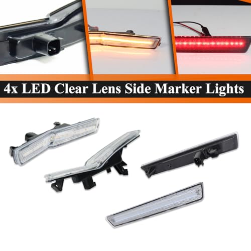 ADIIL 4x LED Clear Lens Side Marker Lights Replacement for 2018-22 Dodge Challenger Widebody Front Rear Fender OEM Fit Sidemarker Lamps - Image 2