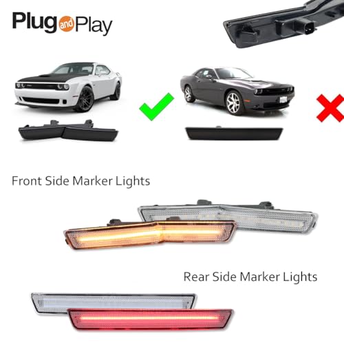 ADIIL 4x LED Clear Lens Side Marker Lights Replacement for 2018-22 Dodge Challenger Widebody Front Rear Fender OEM Fit Sidemarker Lamps - Image 4