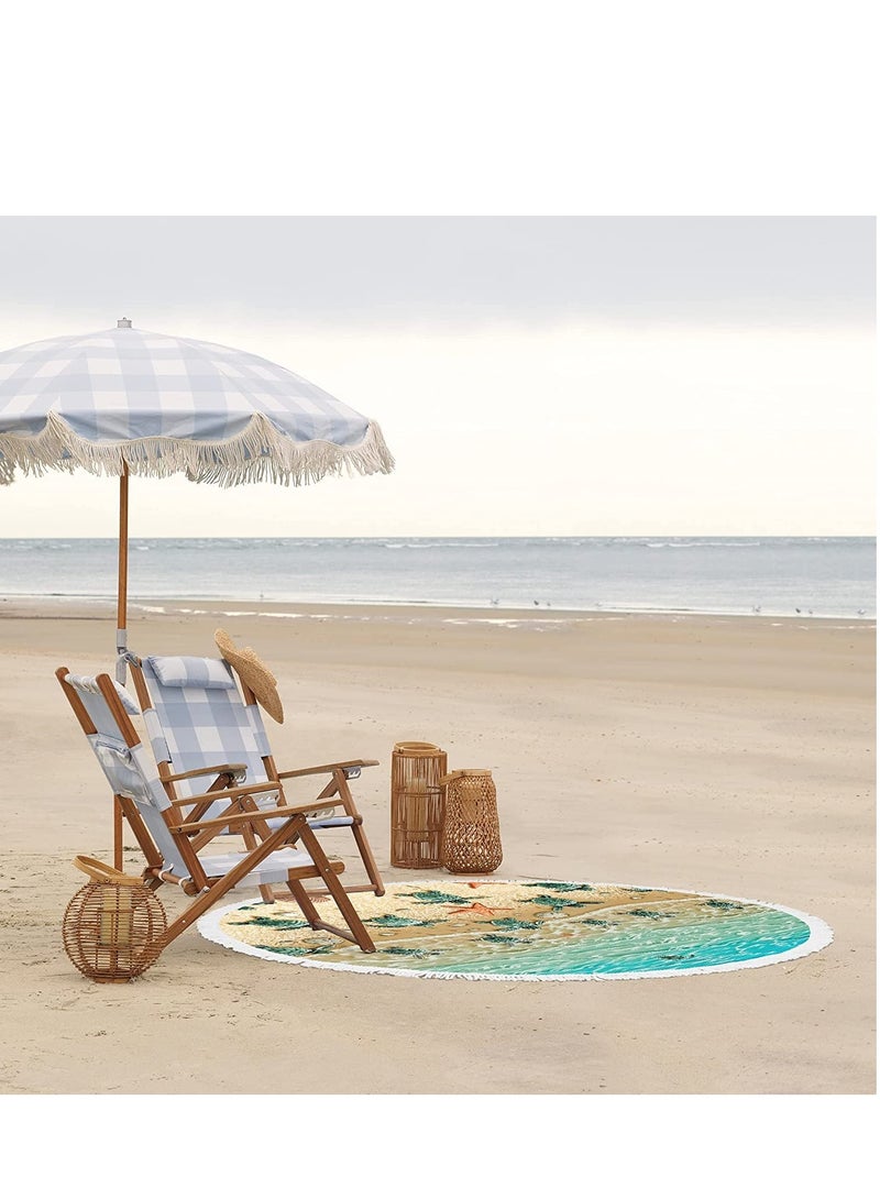 SOLARAE Round Beach Towel Blanket with Tassels 150cm Large Beach Towel Soft Absorbent Fast Dry Microfiber Beach Blanket for Men and Women Travel Swimming Pool Beach Round Picnic Table Mat - Image 3