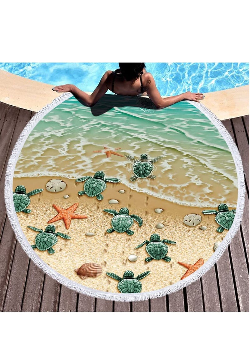 SOLARAE Round Beach Towel Blanket with Tassels 150cm Large Beach Towel Soft Absorbent Fast Dry Microfiber Beach Blanket for Men and Women Travel Swimming Pool Beach Round Picnic Table Mat - Image 2
