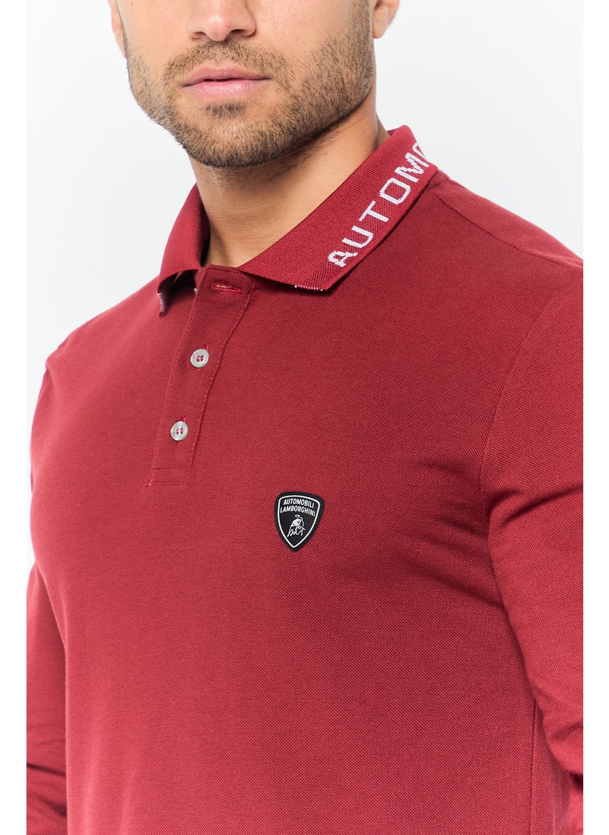 LAMBORGHINI - Men Regular Fit Brand Logo Long Sleeves Polo Shirt, Maroon - Image 1