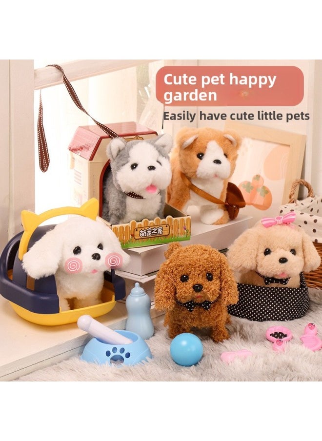 Children's Pet Dog Toy Walking Electric Simulation Plush Dog Will Call Boys And Girls Baby Cute Pet Dog Electronic Dog-Color:Chai Dog Package 1: Standard Kennel Bow Tie 4-piece Set-Specifications:[battery Version] Battery Screwdriver  - Image 2