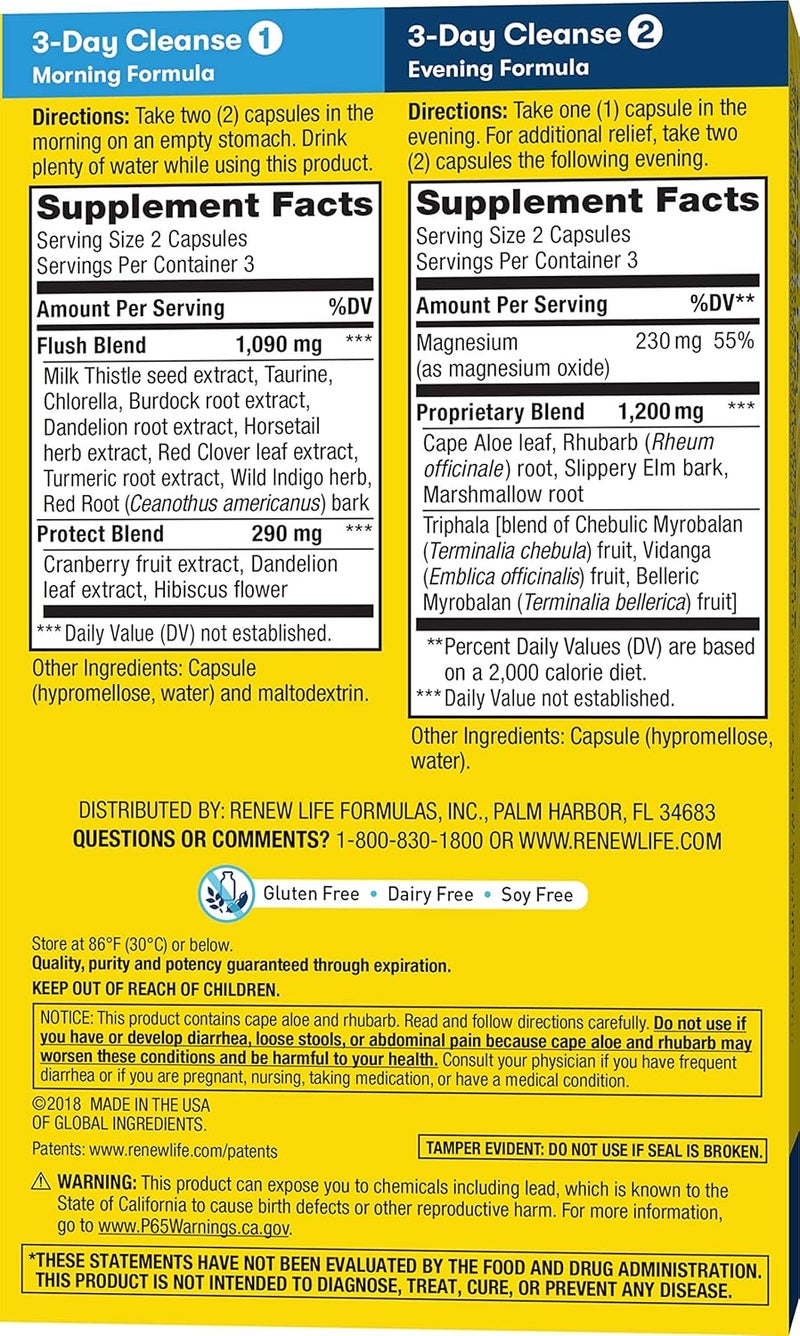Renew Life Adult Cleanse Total Body Reset Advanced Herbal Formula 2Part 3Day Program Gluten Dairy Soy Free 12 Vegetarian Capsules - Image 3