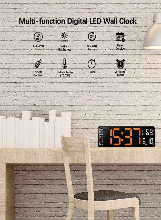 JoFomp Digital Wall Clock - 13" Large LED Display, Loud Alarm, Remote Control, DST, Auto-Dimming, Date and Day, Timer, Temperature - 12/24H Format - Ideal for Living Room, Bedroom, Kitchen - Image 4